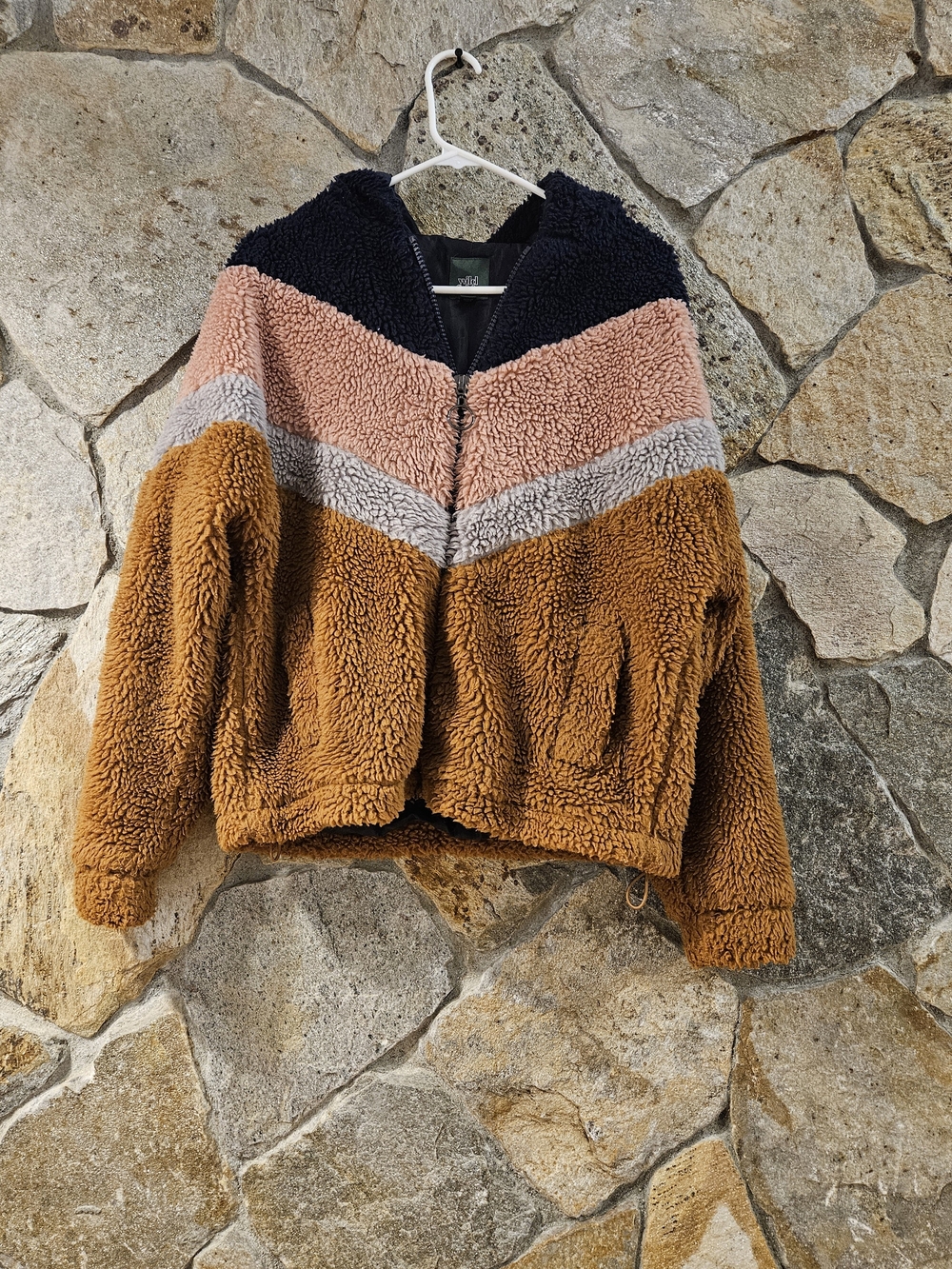 wild fable Colorblock Teddy Jacket in Brown, Pink, Gray, Black